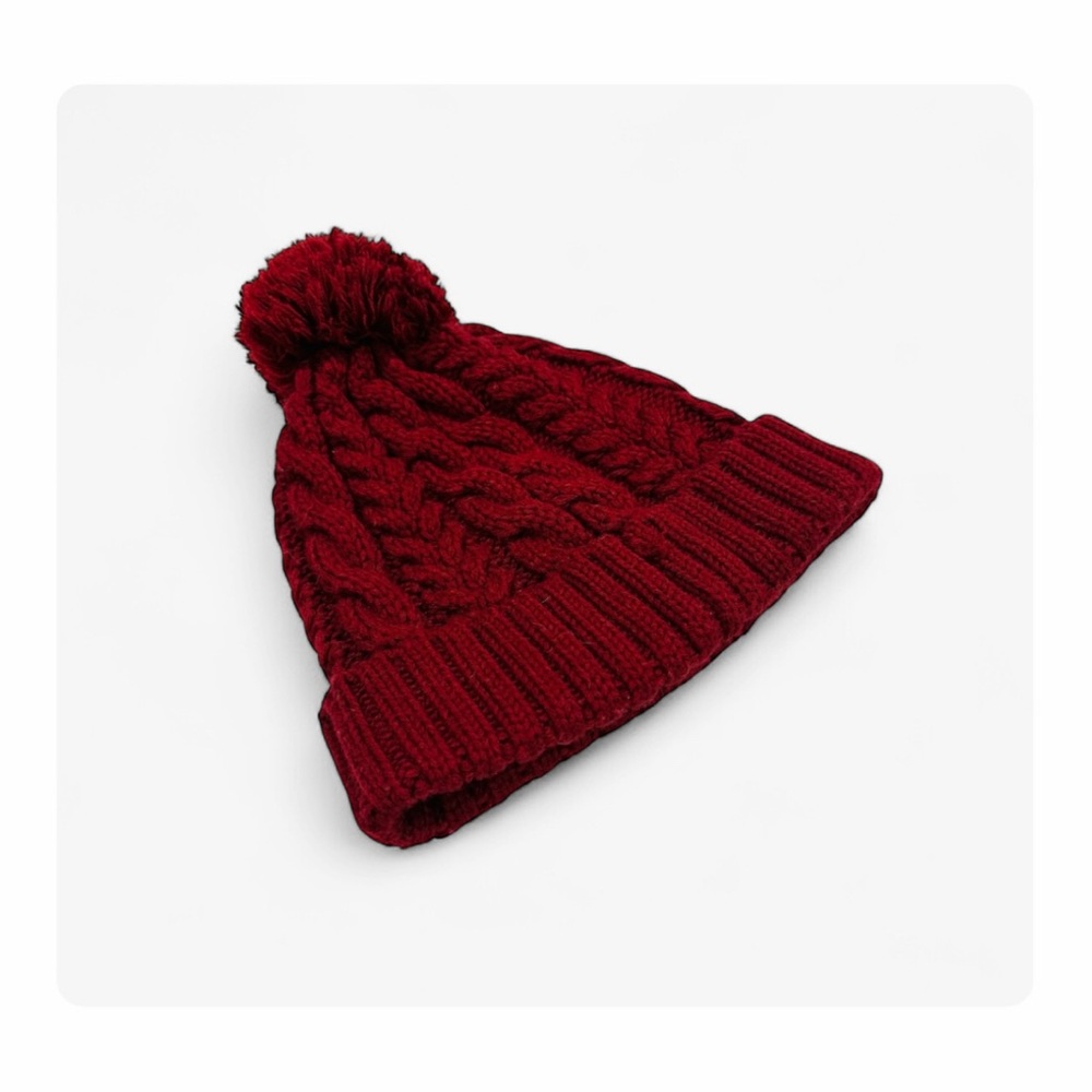 ★ Timberland Winter Woods Cable Beanie with Pom Pom - Burgundy ★ - Picture 9 of 17
